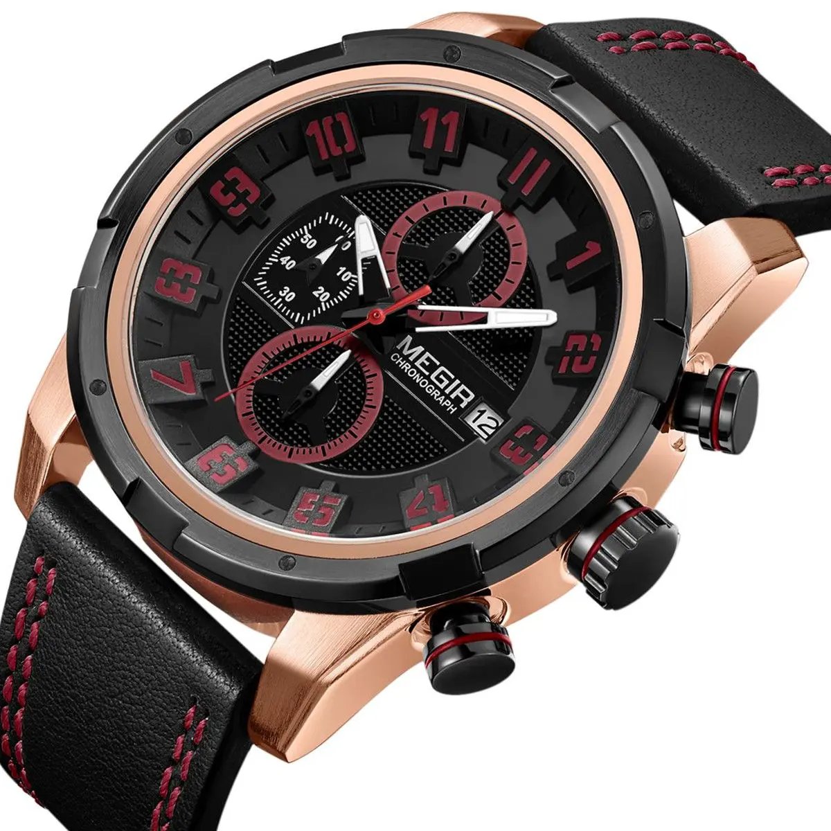 MEGIR Sport Watch for Men Leather Strap Quartz Military Wristwatch with Chronograph Waterproof Calendar Clock Reloj Hombre 2082 by MEGIR WATCH GROUP