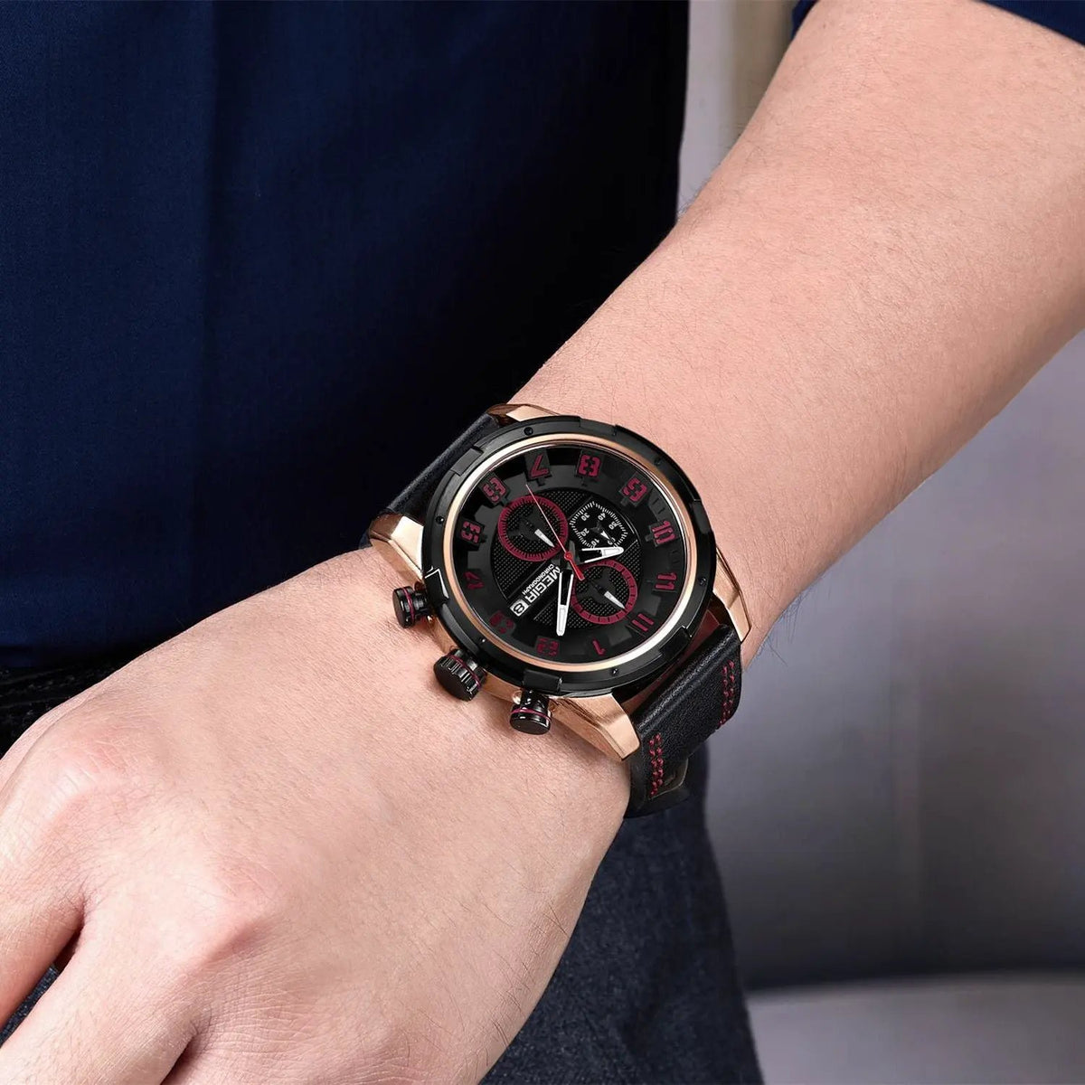 MEGIR Sport Watch for Men Leather Strap Quartz Military Wristwatch with Chronograph Waterproof Calendar Clock Reloj Hombre 2082 by MEGIR WATCH GROUP