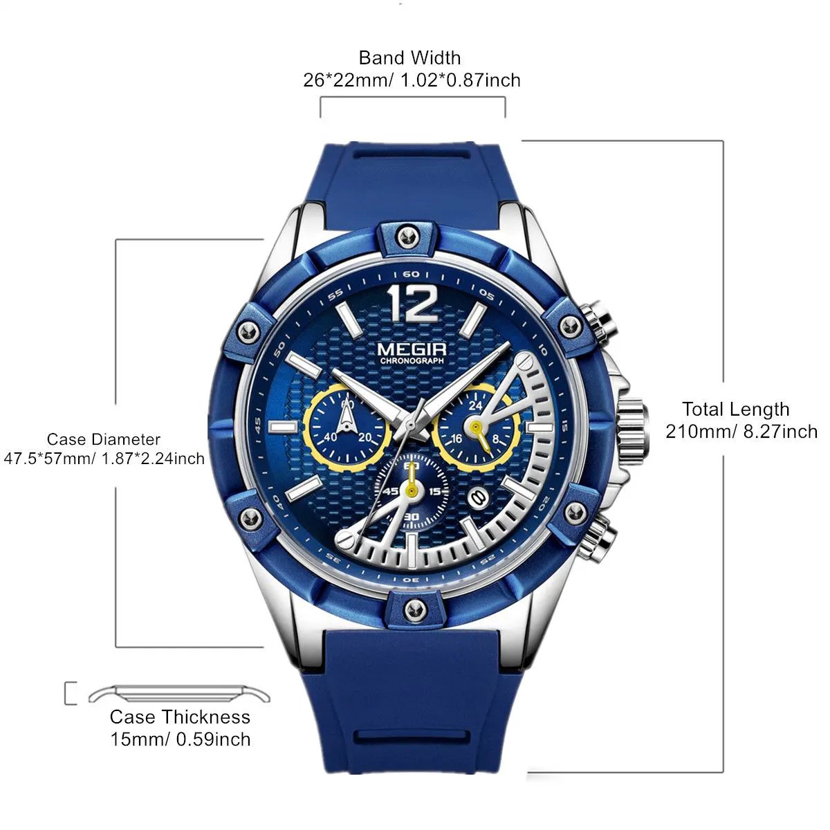 MEGIR Fashion Men Watches Silicone Strap Sport Military Watch Chronograph Waterproof Male Wristwatch Clock Montre Homme 2083 by MEGIR WATCH GROUP