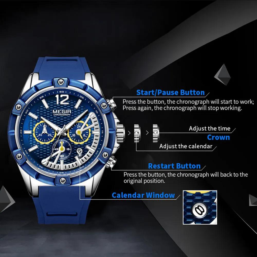 MEGIR Fashion Men Watches Silicone Strap Sport Military Watch Chronograph Waterproof Male Wristwatch Clock Montre Homme 2083 by MEGIR WATCH GROUP