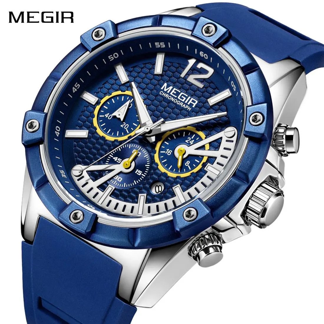 MEGIR Fashion Men Watches Silicone Strap Sport Military Watch Chronograph Waterproof Male Wristwatch Clock Montre Homme 2083 by MEGIR WATCH GROUP
