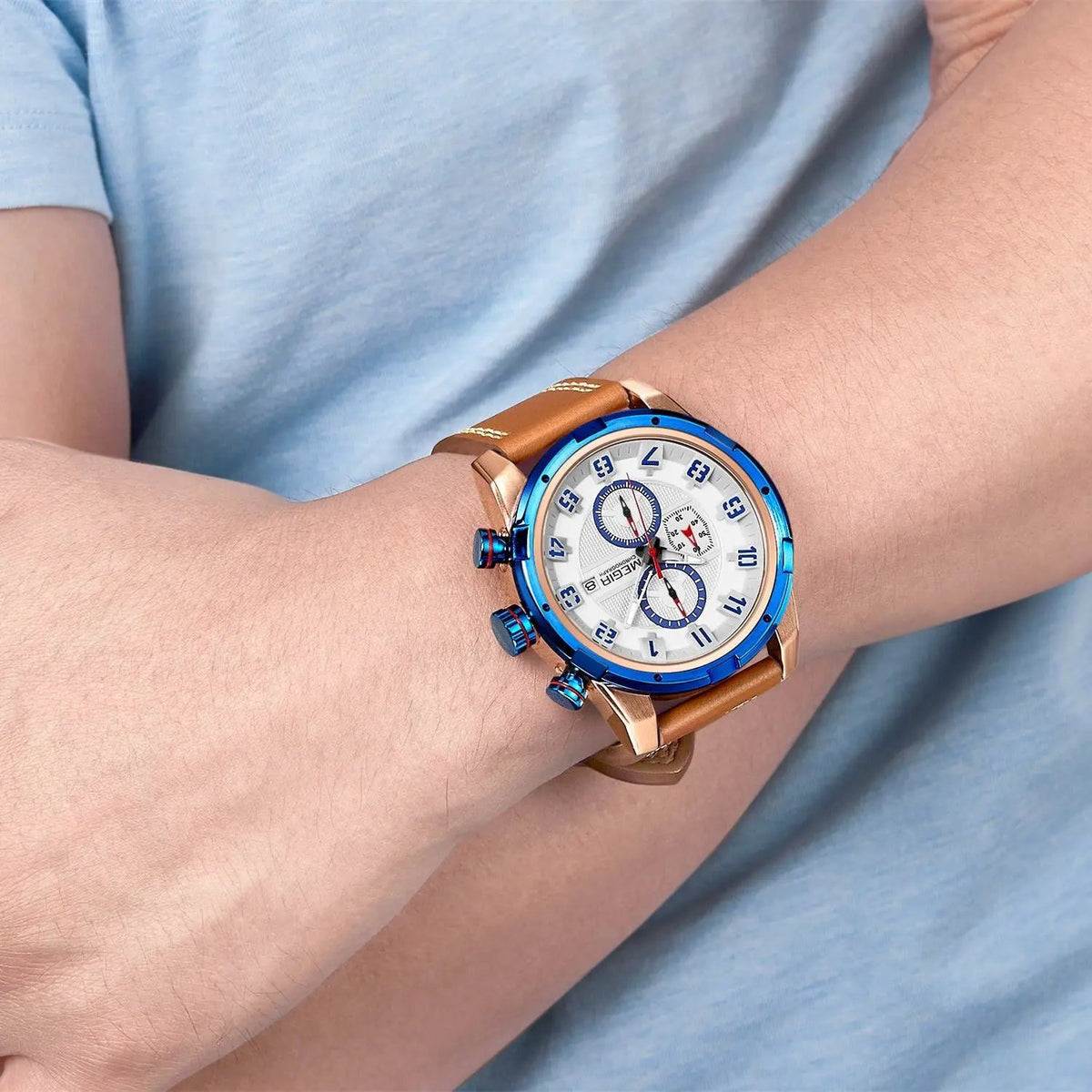 MEGIR Sport Watch for Men Leather Strap Quartz Military Wristwatch with Chronograph Waterproof Calendar Clock Reloj Hombre 2082 by MEGIR WATCH GROUP