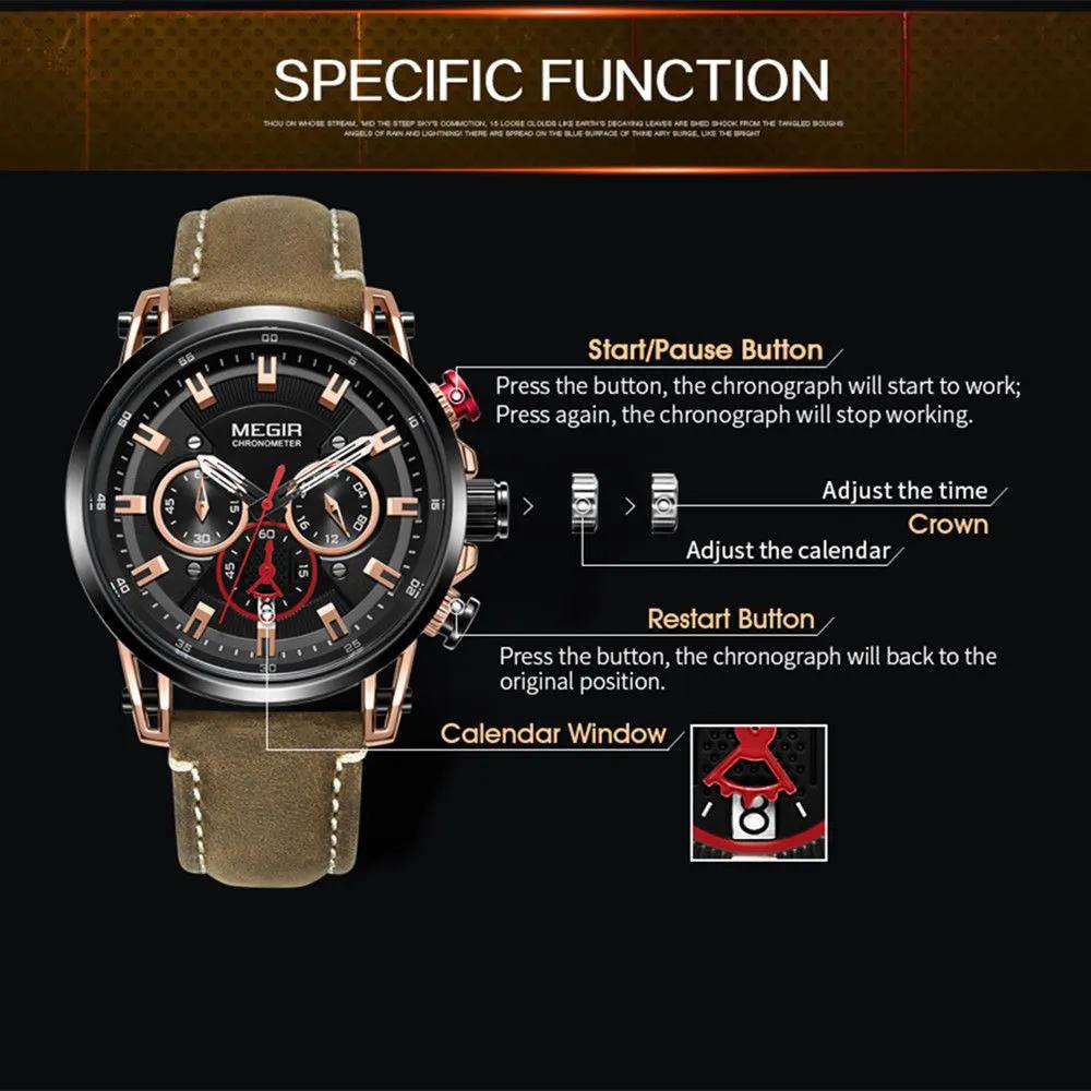 MEGIR Men's Sport Watches Chronograph Luxury Quartz Military Wristwatches Waterproof Luminous Date Clock Relogio Masculino 2085 by MEGIR WATCH GROUP