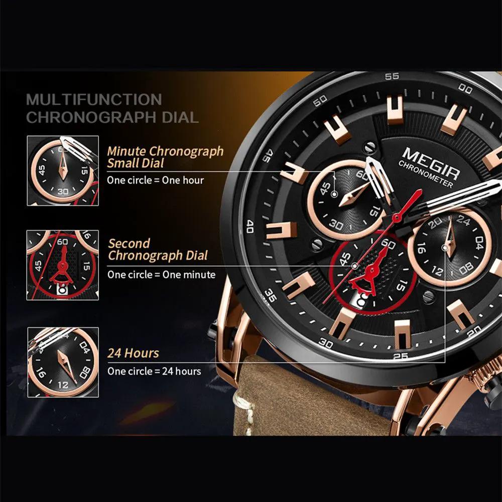MEGIR Men's Sport Watches Chronograph Luxury Quartz Military Wristwatches Waterproof Luminous Date Clock Relogio Masculino 2085 by MEGIR WATCH GROUP