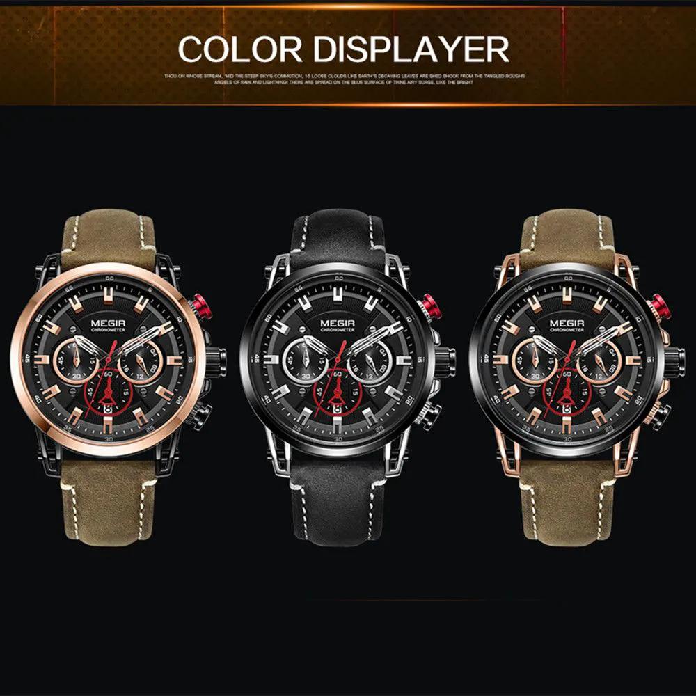 MEGIR Men's Sport Watches Chronograph Luxury Quartz Military Wristwatches Waterproof Luminous Date Clock Relogio Masculino 2085 by MEGIR WATCH GROUP