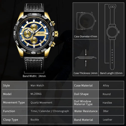 MEGIR Fashion Men's Watch Multifunctional Casual Sport Wristwatch Waterproof Luminous Male Quartz Chronograph Reloj Hombre 2096 by MEGIR WATCH GROUP