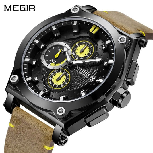 MEGIR Luxury Quartz Men Watch Multifunction Leather Strap Sport Chronograph Waterproof Man Wristwatch Clock Montre Homme 2098 by MEGIR WATCH GROUP