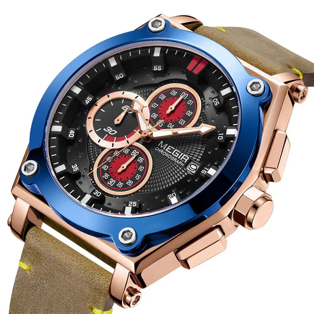 MEGIR Luxury Quartz Men Watch Multifunction Leather Strap Sport Chronograph Waterproof Man Wristwatch Clock Montre Homme 2098 by MEGIR WATCH GROUP