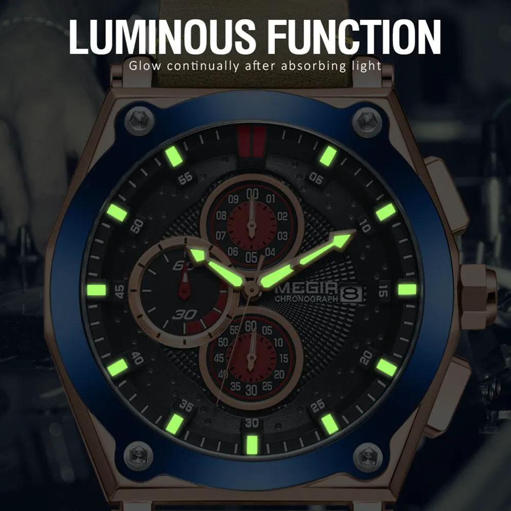 MEGIR Luxury Quartz Men Watch Multifunction Leather Strap Sport Chronograph Waterproof Man Wristwatch Clock Montre Homme 2098 by MEGIR WATCH GROUP