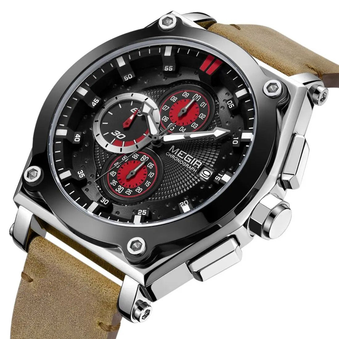 MEGIR Luxury Quartz Men Watch Multifunction Leather Strap Sport Chronograph Waterproof Man Wristwatch Clock Montre Homme 2098 by MEGIR WATCH GROUP