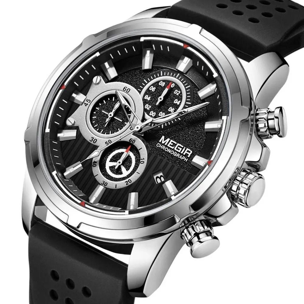 MEGIR Men Watch Silicone Strap Quartz Chronograph Wristwatch Fashion Men's Sport Watches Waterproof Calendar Reloj Hombre 2101 by MEGIR WATCH GROUP