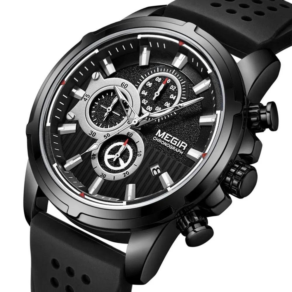 MEGIR Men Watch Silicone Strap Quartz Chronograph Wristwatch Fashion Men's Sport Watches Waterproof Calendar Reloj Hombre 2101 by MEGIR WATCH GROUP