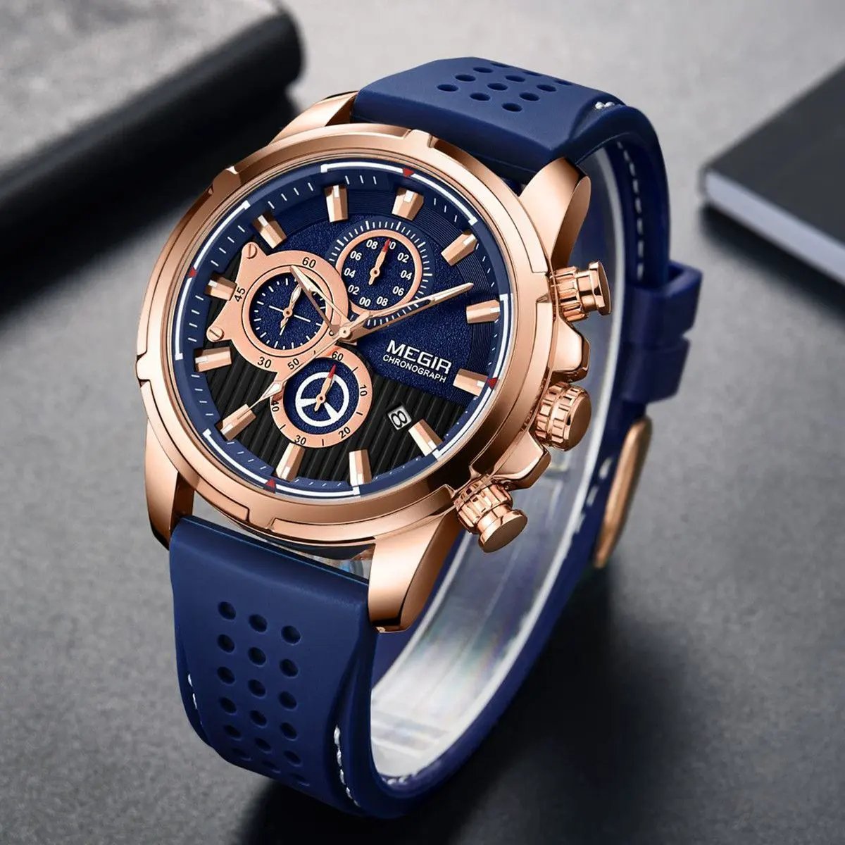 MEGIR Men Watch Silicone Strap Quartz Chronograph Wristwatch Fashion Men's Sport Watches Waterproof Calendar Reloj Hombre 2101 by MEGIR WATCH GROUP