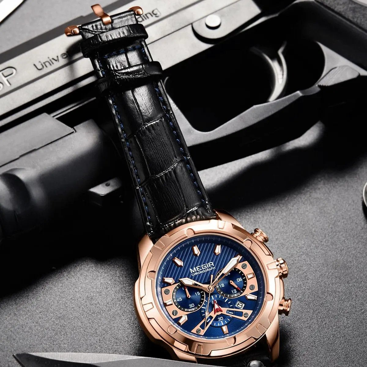 MEGIR Luxury Men Sport Watches Leather Military Quartz Wristwatch Waterproof Man Chronograph Clock 24 hour Montre Homme 2102 by MEGIR WATCH GROUP