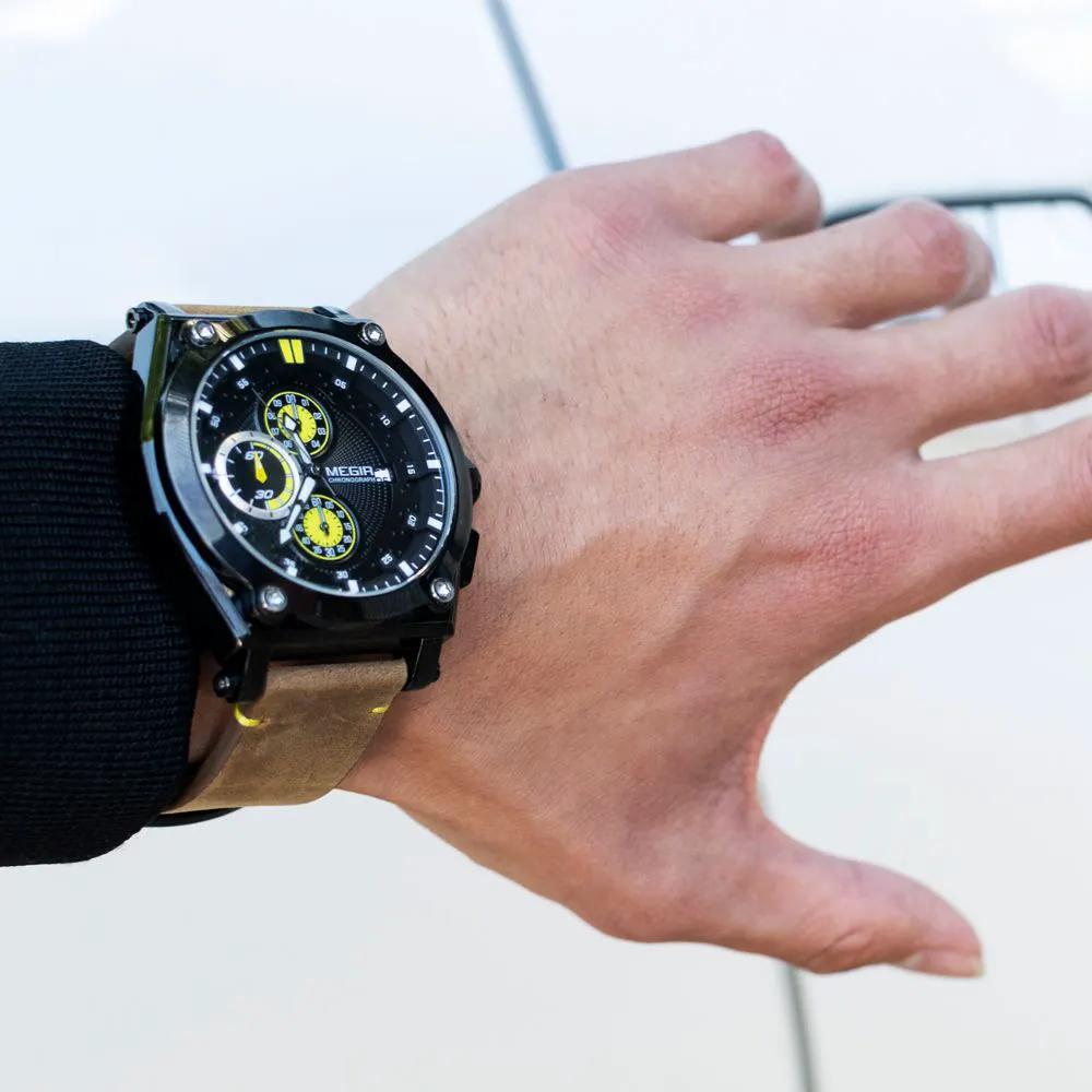 MEGIR Luxury Quartz Men Watch Multifunction Leather Strap Sport Chronograph Waterproof Man Wristwatch Clock Montre Homme 2098 by MEGIR WATCH GROUP