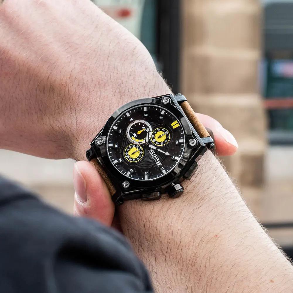 MEGIR Luxury Quartz Men Watch Multifunction Leather Strap Sport Chronograph Waterproof Man Wristwatch Clock Montre Homme 2098 by MEGIR WATCH GROUP