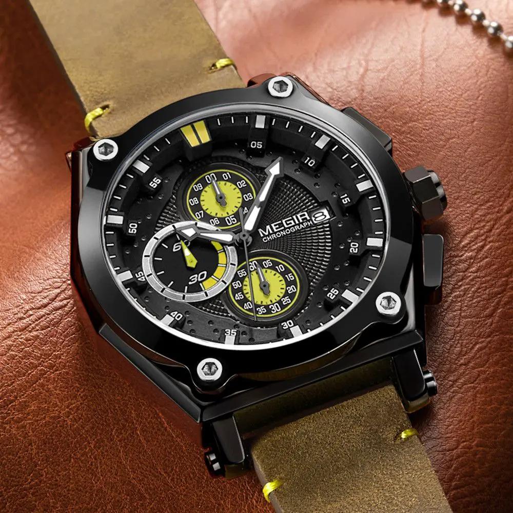 MEGIR Luxury Quartz Men Watch Multifunction Leather Strap Sport Chronograph Waterproof Man Wristwatch Clock Montre Homme 2098 by MEGIR WATCH GROUP