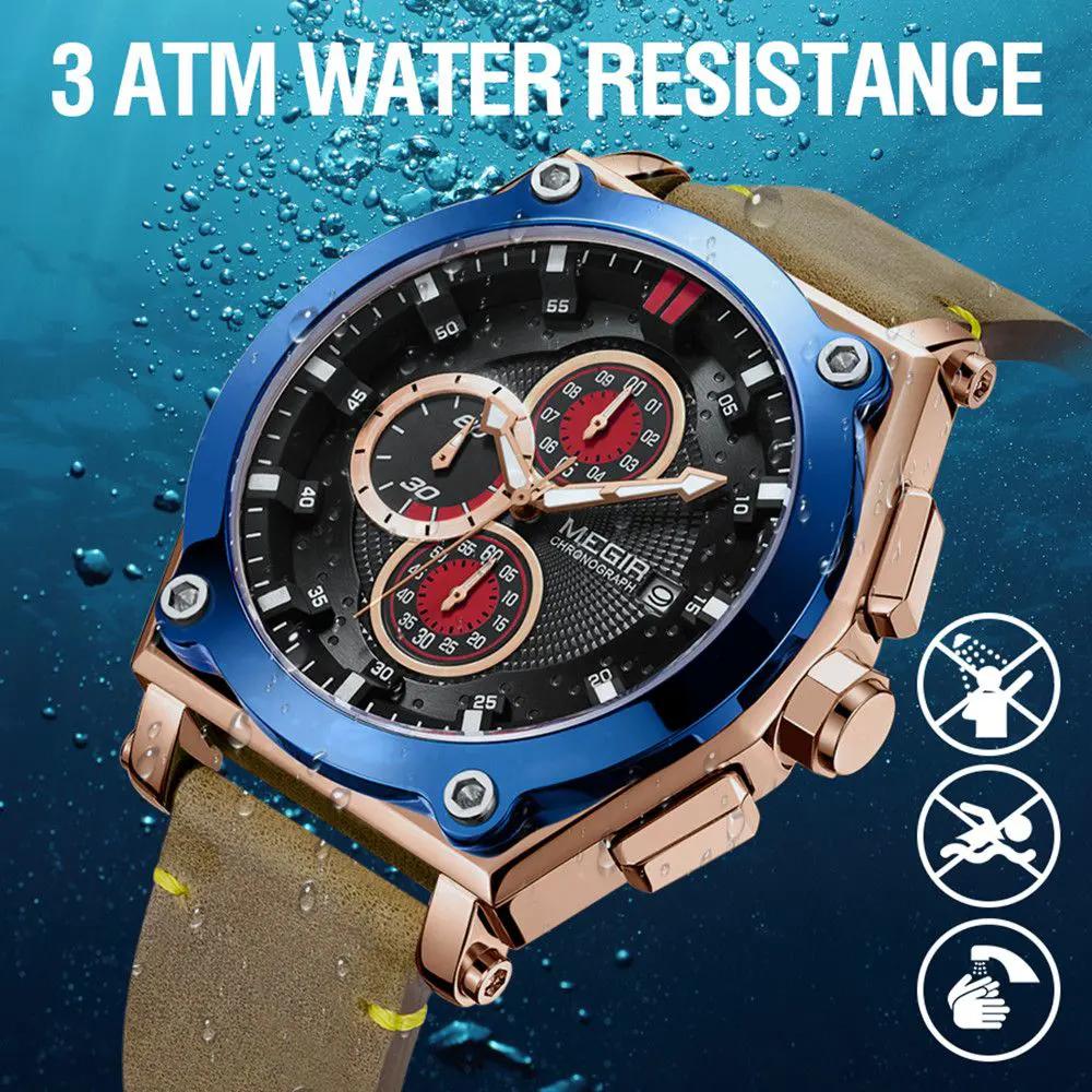 MEGIR Luxury Quartz Men Watch Multifunction Leather Strap Sport Chronograph Waterproof Man Wristwatch Clock Montre Homme 2098 by MEGIR WATCH GROUP