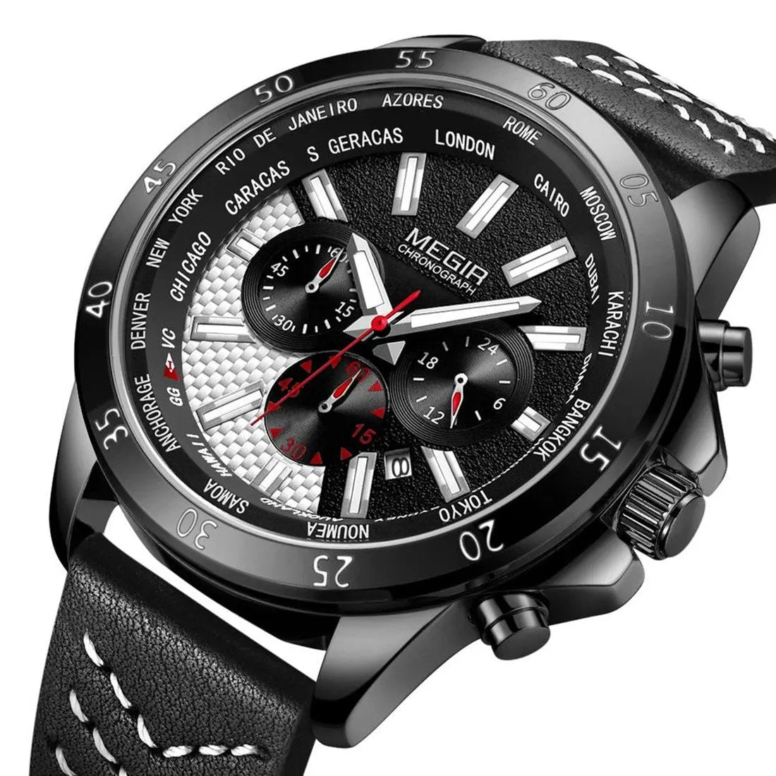 MEGIR Men Sport Watch Luxury Leather Strap Casual Quartz Chronograph Waterproof Luminous Male Wristwatch Relogio Masculino 2103 by MEGIR WATCH GROUP