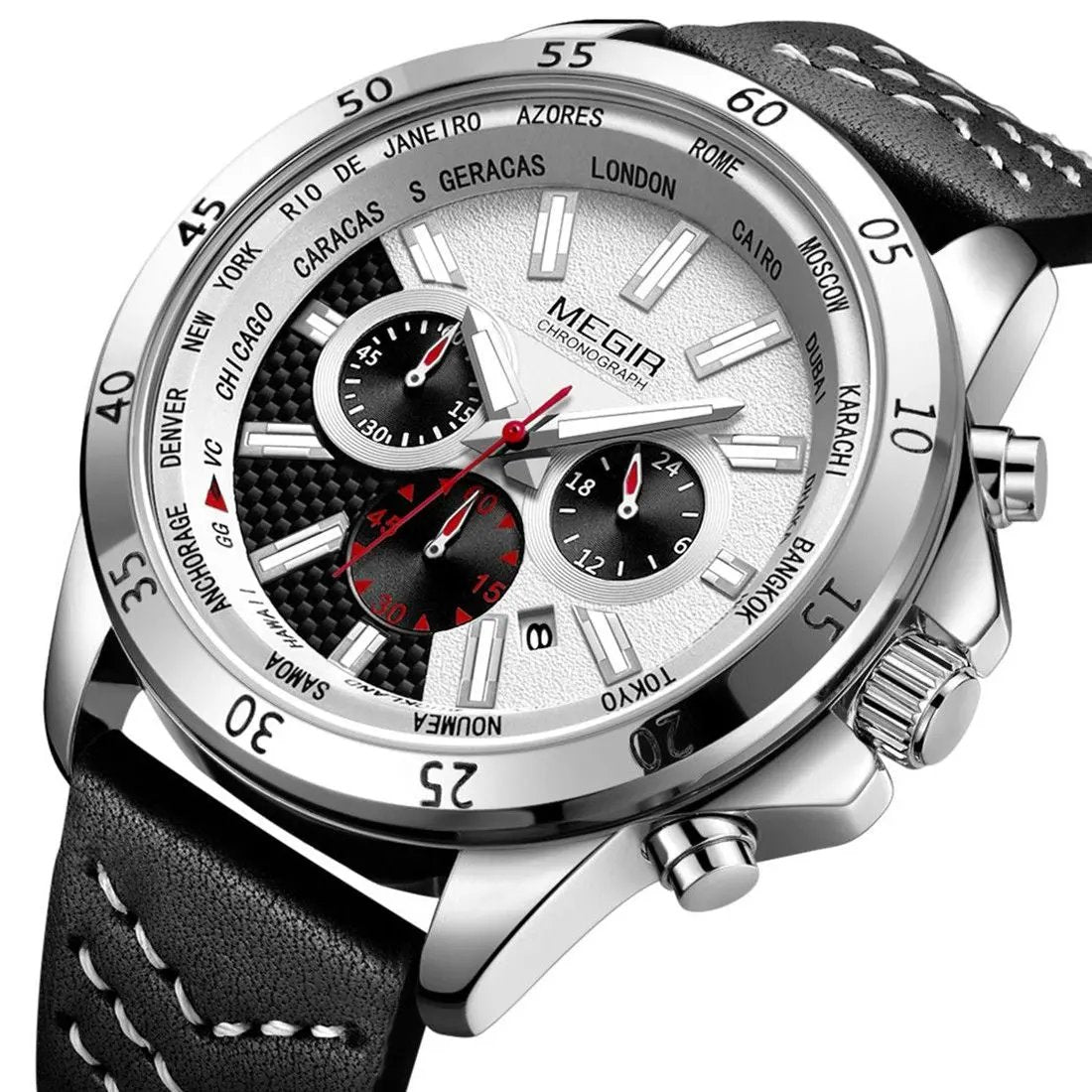 MEGIR Men Sport Watch Luxury Leather Strap Casual Quartz Chronograph Waterproof Luminous Male Wristwatch Relogio Masculino 2103 by MEGIR WATCH GROUP