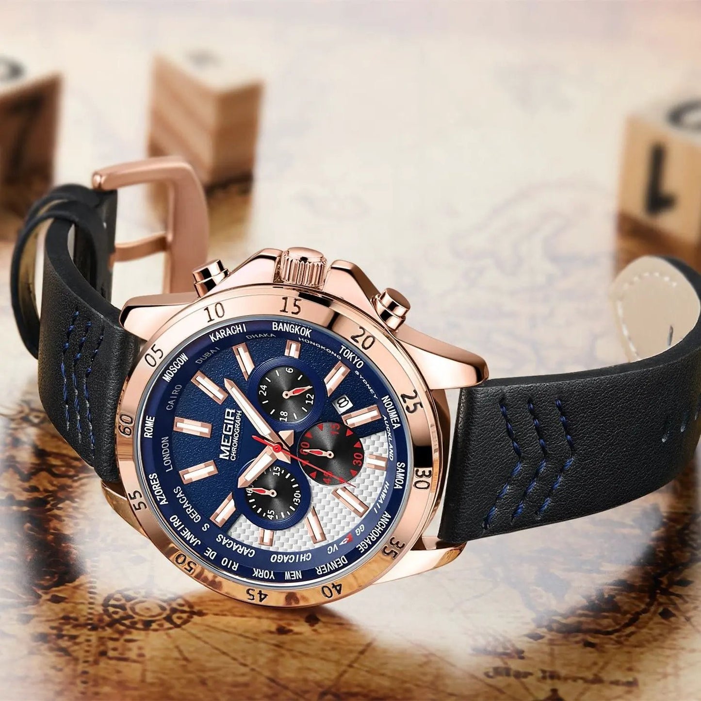 MEGIR Men Sport Watch Luxury Leather Strap Casual Quartz Chronograph Waterproof Luminous Male Wristwatch Relogio Masculino 2103 by MEGIR WATCH GROUP