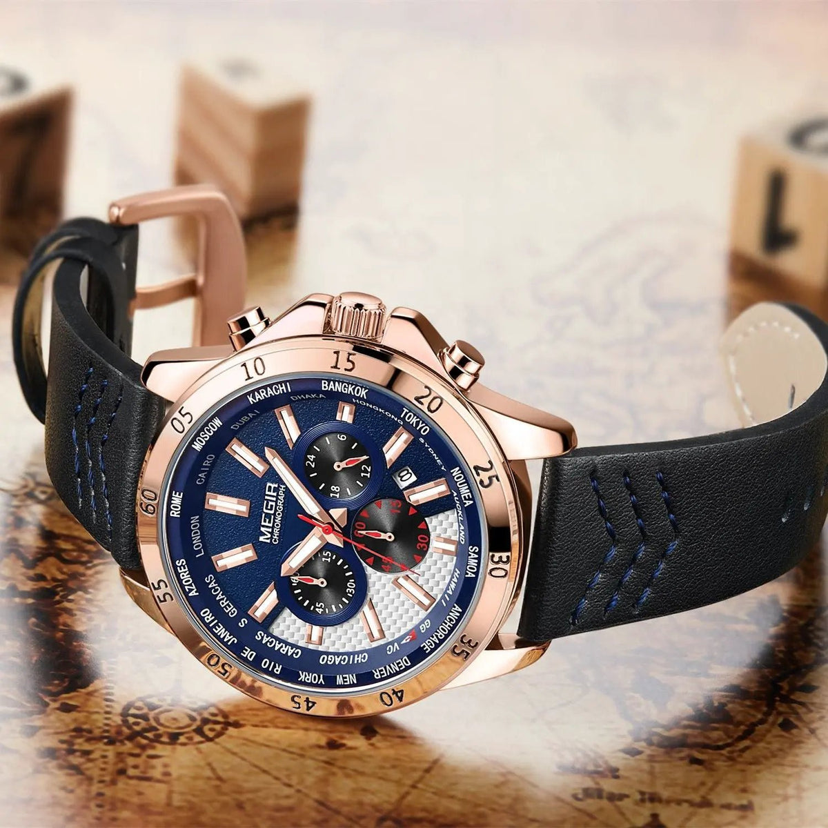 MEGIR Men Sport Watch Luxury Leather Strap Casual Quartz Chronograph Waterproof Luminous Male Wristwatch Relogio Masculino 2103 by MEGIR WATCH GROUP