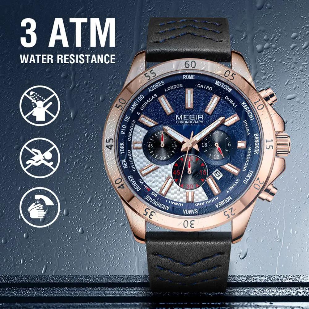 MEGIR Men Sport Watch Luxury Leather Strap Casual Quartz Chronograph Waterproof Luminous Male Wristwatch Relogio Masculino 2103 by MEGIR WATCH GROUP