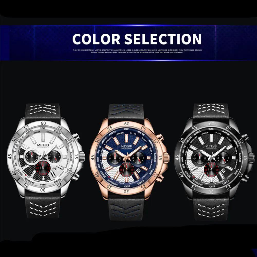 MEGIR Men Sport Watch Luxury Leather Strap Casual Quartz Chronograph Waterproof Luminous Male Wristwatch Relogio Masculino 2103 by MEGIR WATCH GROUP