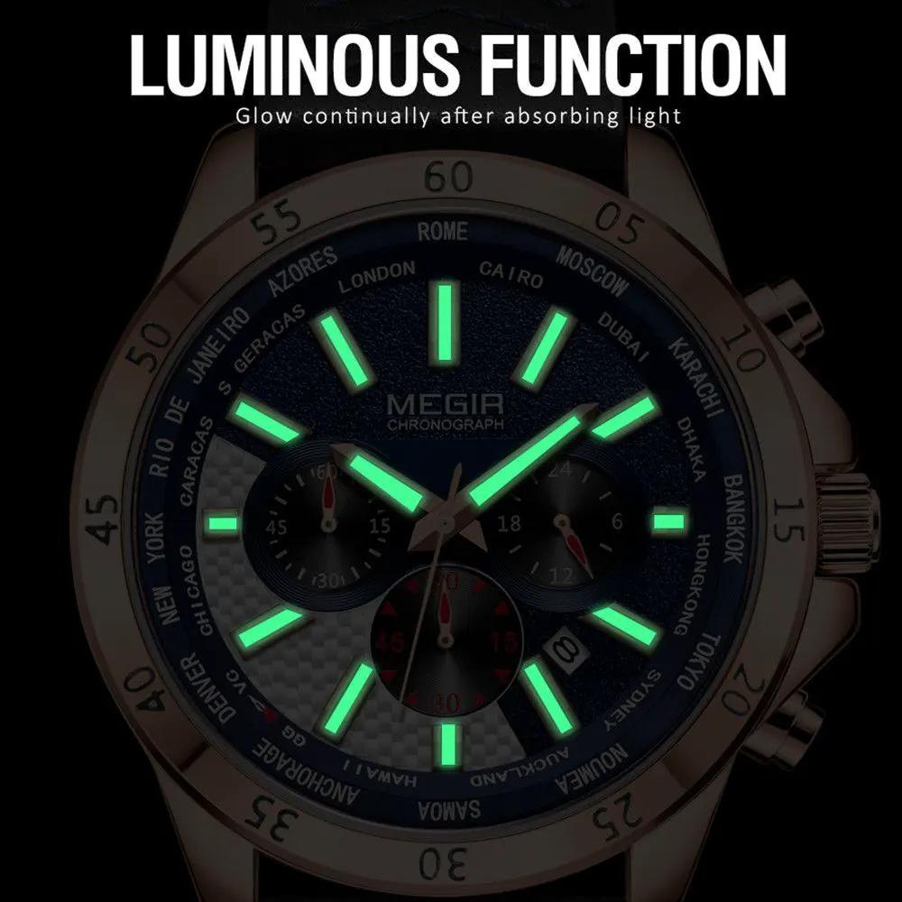 MEGIR Men Sport Watch Luxury Leather Strap Casual Quartz Chronograph Waterproof Luminous Male Wristwatch Relogio Masculino 2103 by MEGIR WATCH GROUP