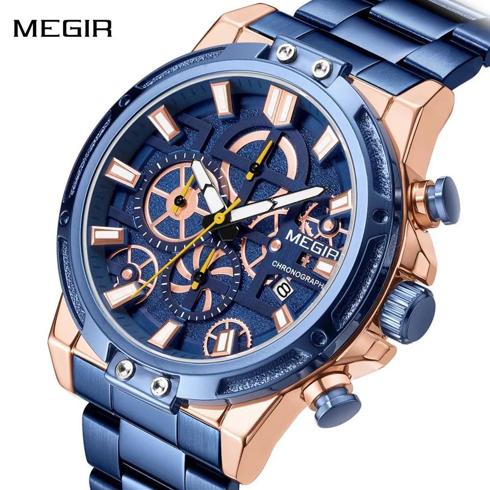 MEGIR Luxury Business Watches for Man Stainless Steel Strap Quartz Casual Wristwatch Waterproof Calendar Men Chronograph 2108 by MEGIR WATCH GROUP