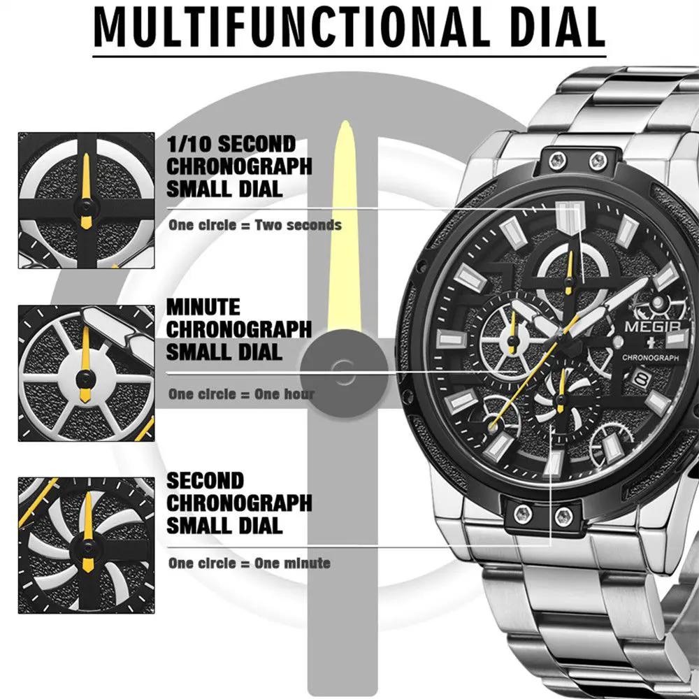 MEGIR Luxury Business Watches for Man Stainless Steel Strap Quartz Casual Wristwatch Waterproof Calendar Men Chronograph 2108 by MEGIR WATCH GROUP