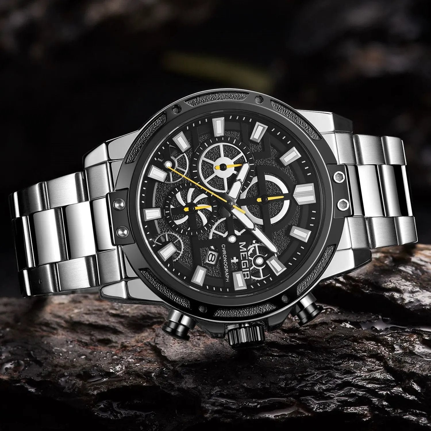 MEGIR Luxury Business Watches for Man Stainless Steel Strap Quartz Casual Wristwatch Waterproof Calendar Men Chronograph 2108 by MEGIR WATCH GROUP
