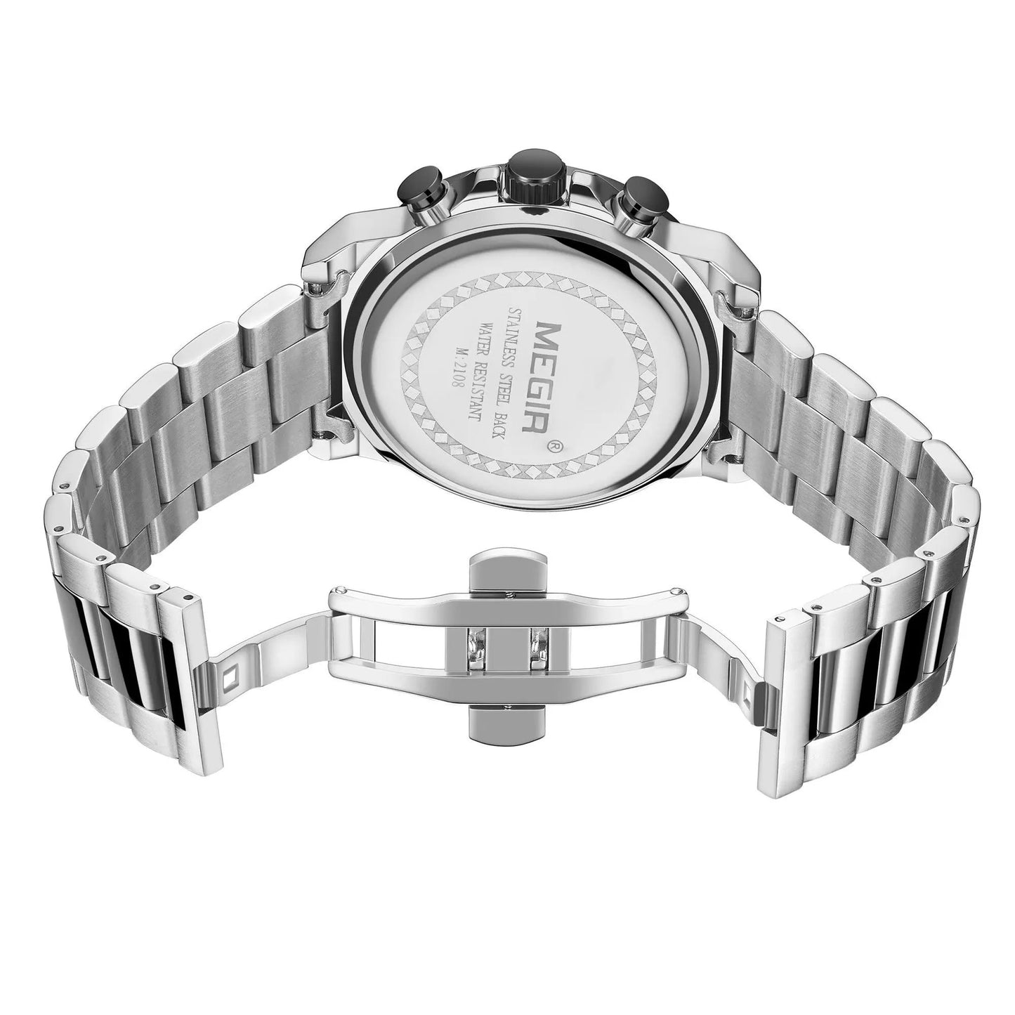 MEGIR Luxury Business Watches for Man Stainless Steel Strap Quartz Casual Wristwatch Waterproof Calendar Men Chronograph 2108 by MEGIR WATCH GROUP