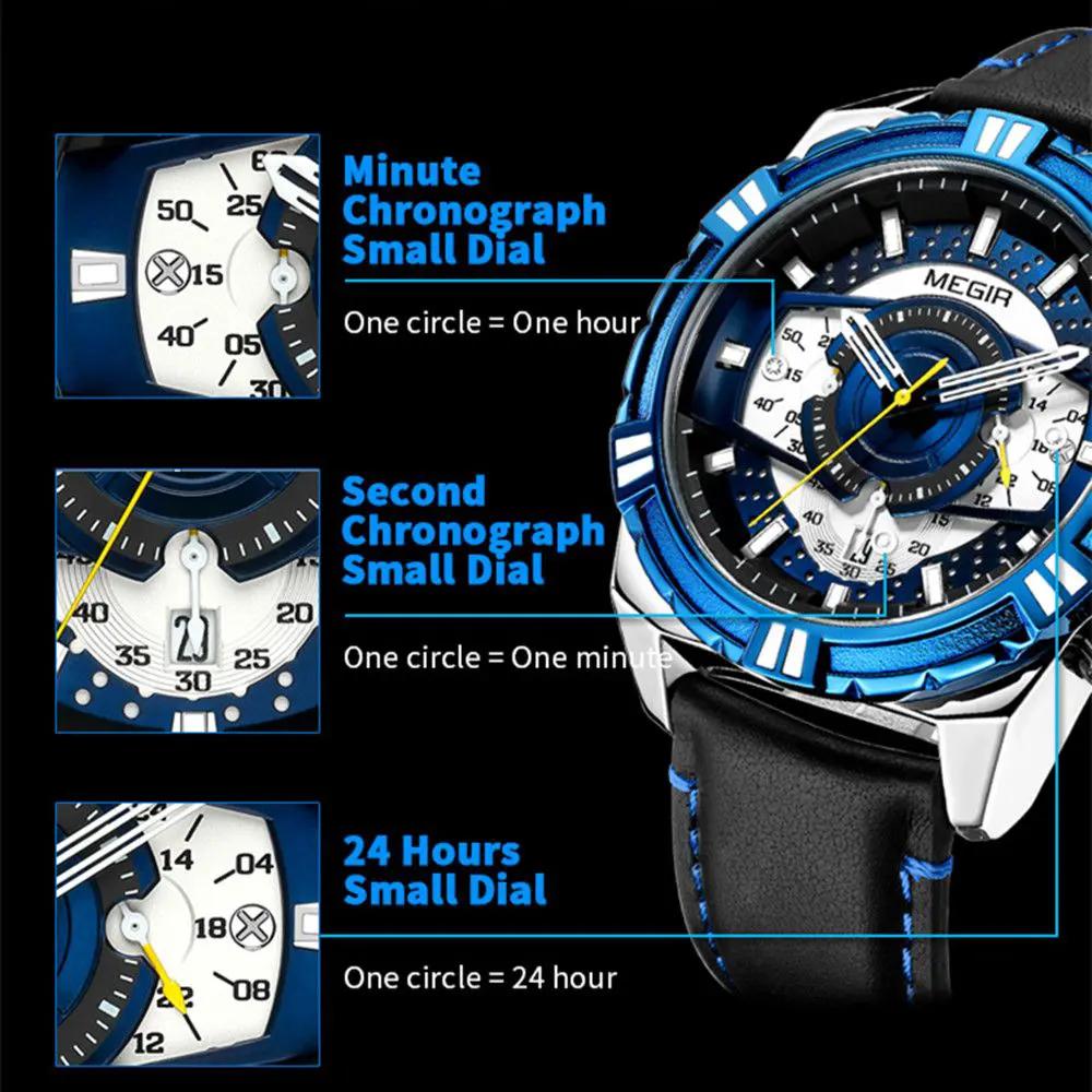MEGIR Luxury Men Casual Sport Watch Leather Strap Quartz Wristwatch Waterproof Calendar Man Chronograph Clock Montre Homme 2118 by MEGIR WATCH GROUP