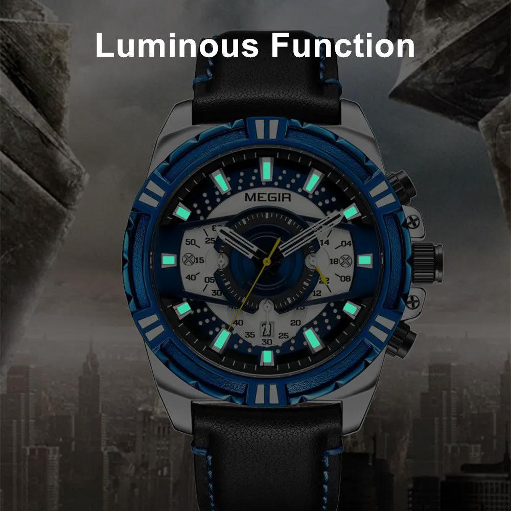MEGIR Luxury Men Casual Sport Watch Leather Strap Quartz Wristwatch Waterproof Calendar Man Chronograph Clock Montre Homme 2118 by MEGIR WATCH GROUP