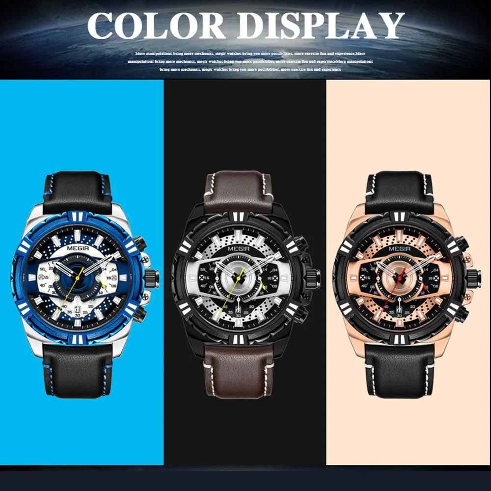 MEGIR Luxury Men Casual Sport Watch Leather Strap Quartz Wristwatch Waterproof Calendar Man Chronograph Clock Montre Homme 2118 by MEGIR WATCH GROUP