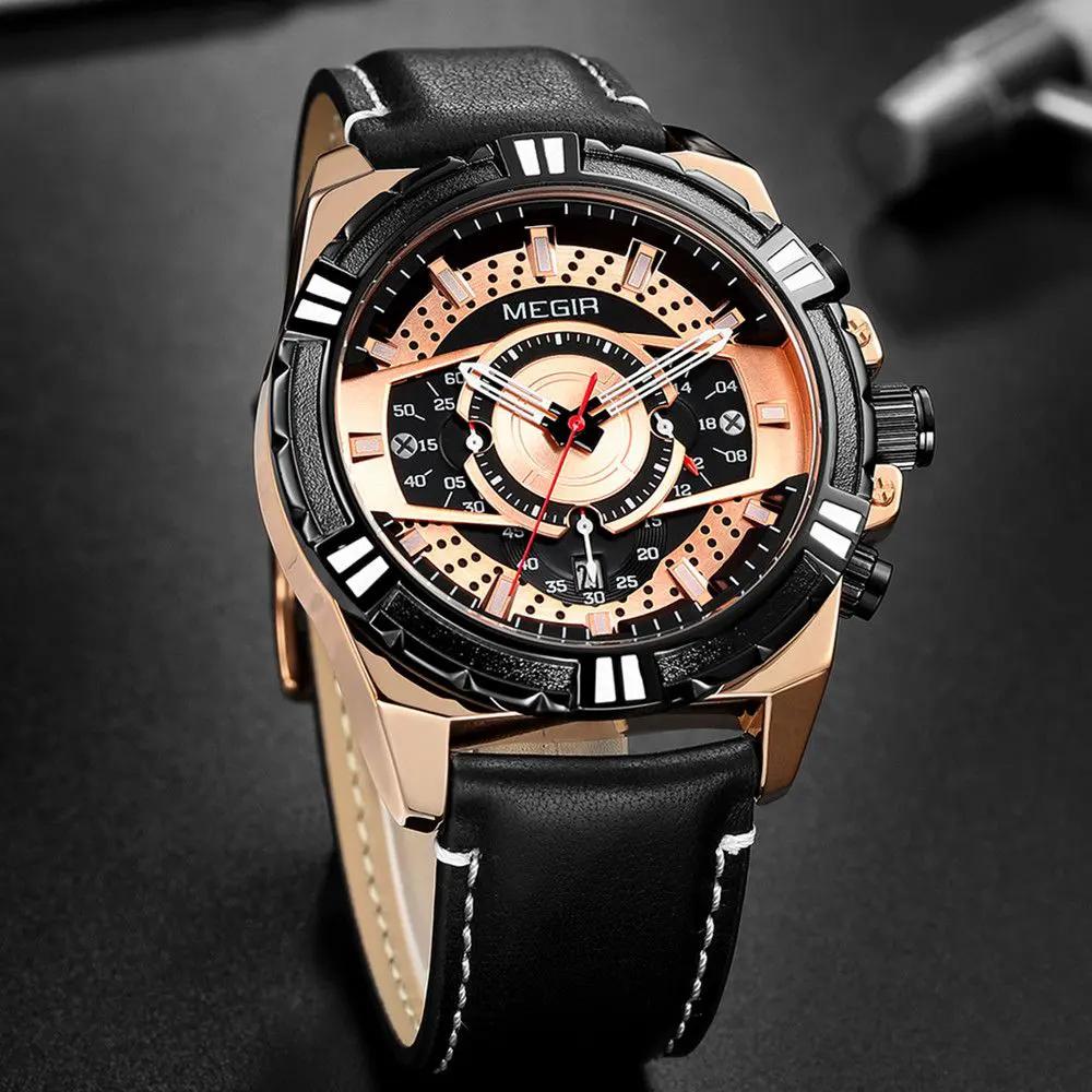 MEGIR Luxury Men Casual Sport Watch Leather Strap Quartz Wristwatch Waterproof Calendar Man Chronograph Clock Montre Homme 2118 by MEGIR WATCH GROUP