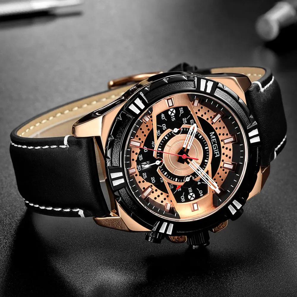 MEGIR Luxury Men Casual Sport Watch Leather Strap Quartz Wristwatch Waterproof Calendar Man Chronograph Clock Montre Homme 2118 by MEGIR WATCH GROUP