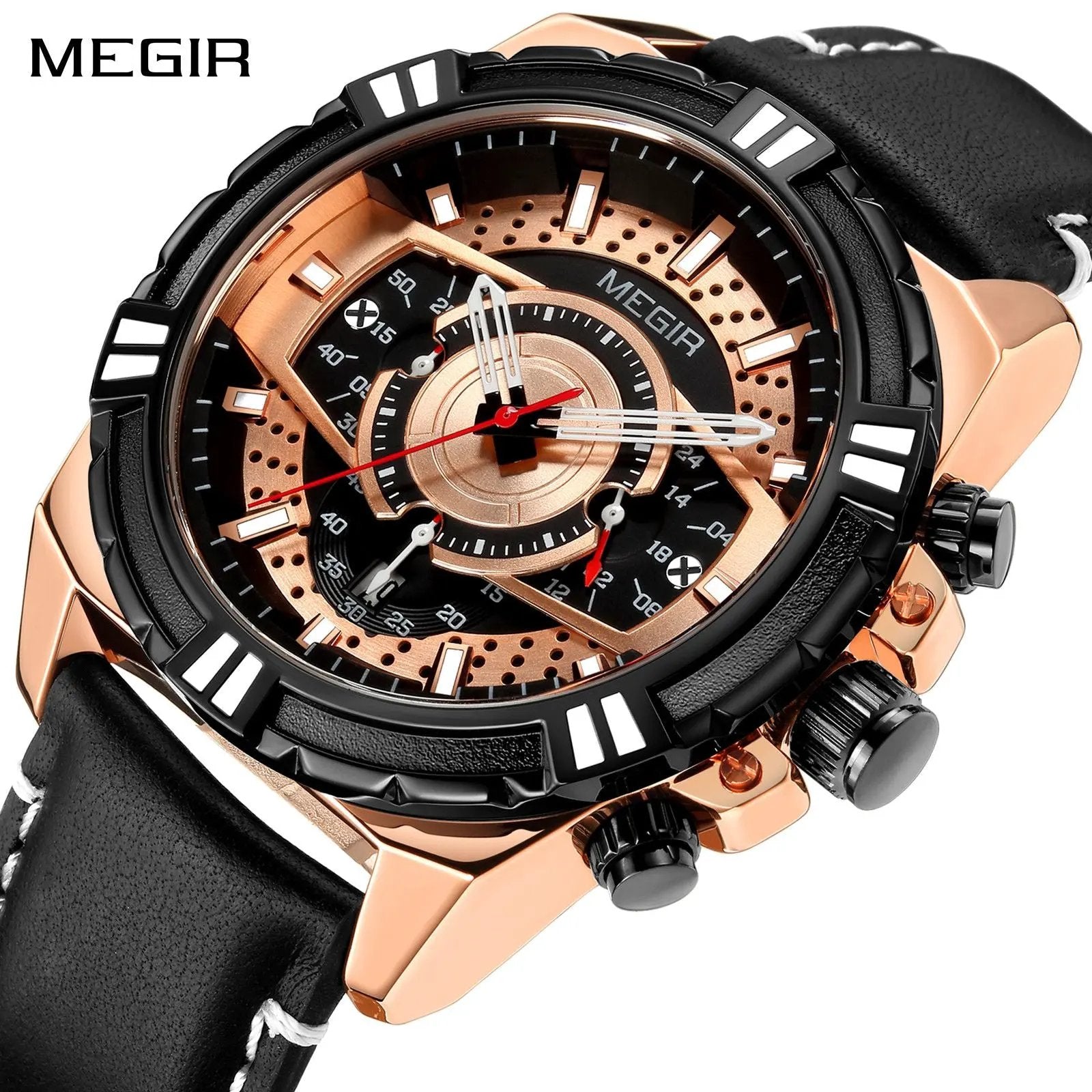 MEGIR Luxury Men Casual Sport Watch Leather Strap Quartz Wristwatch Waterproof Calendar Man Chronograph Clock Montre Homme 2118 by MEGIR WATCH GROUP