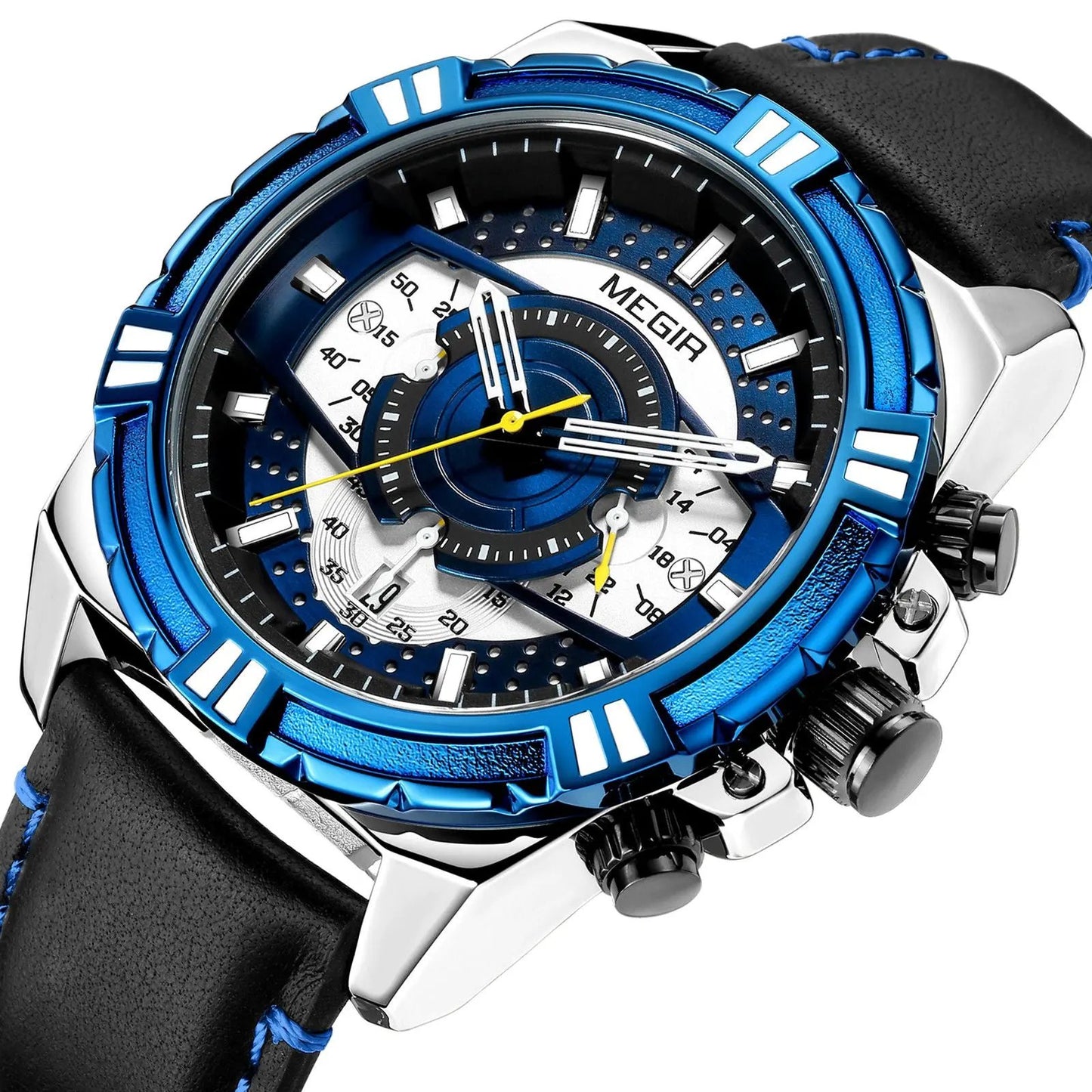 MEGIR Luxury Men Casual Sport Watch Leather Strap Quartz Wristwatch Waterproof Calendar Man Chronograph Clock Montre Homme 2118 by MEGIR WATCH GROUP