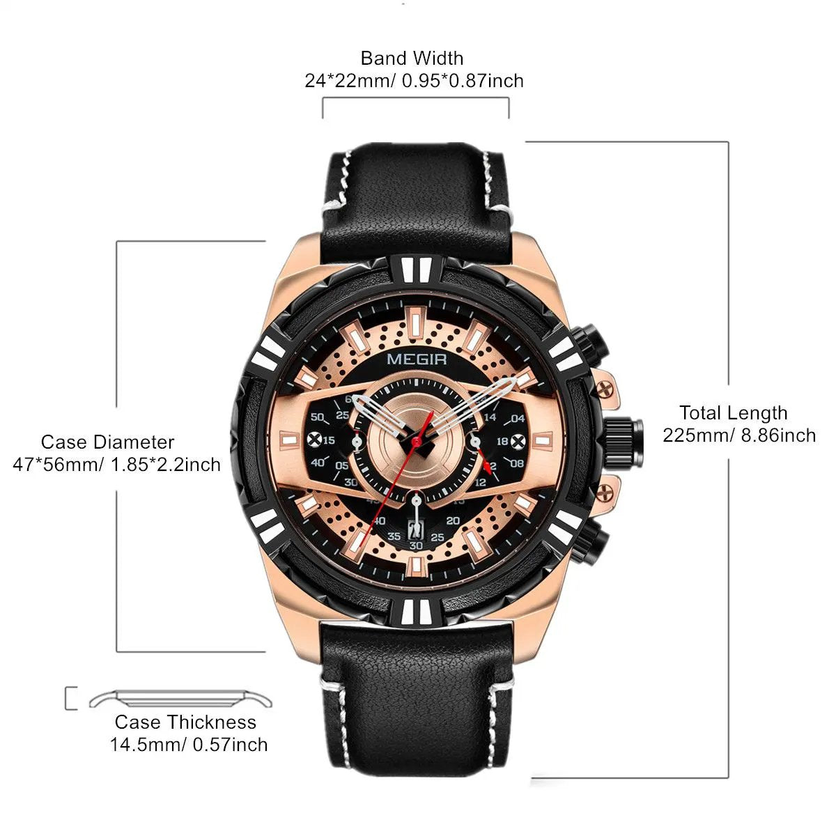 MEGIR Luxury Men Casual Sport Watch Leather Strap Quartz Wristwatch Waterproof Calendar Man Chronograph Clock Montre Homme 2118 by MEGIR WATCH GROUP