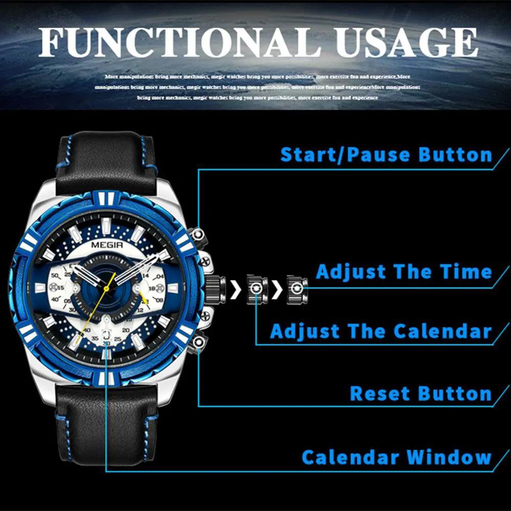 MEGIR Luxury Men Casual Sport Watch Leather Strap Quartz Wristwatch Waterproof Calendar Man Chronograph Clock Montre Homme 2118 by MEGIR WATCH GROUP