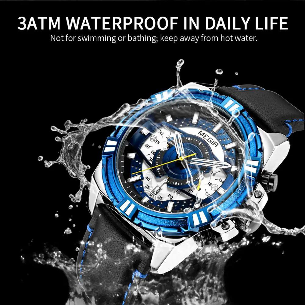 MEGIR Luxury Men Casual Sport Watch Leather Strap Quartz Wristwatch Waterproof Calendar Man Chronograph Clock Montre Homme 2118 by MEGIR WATCH GROUP