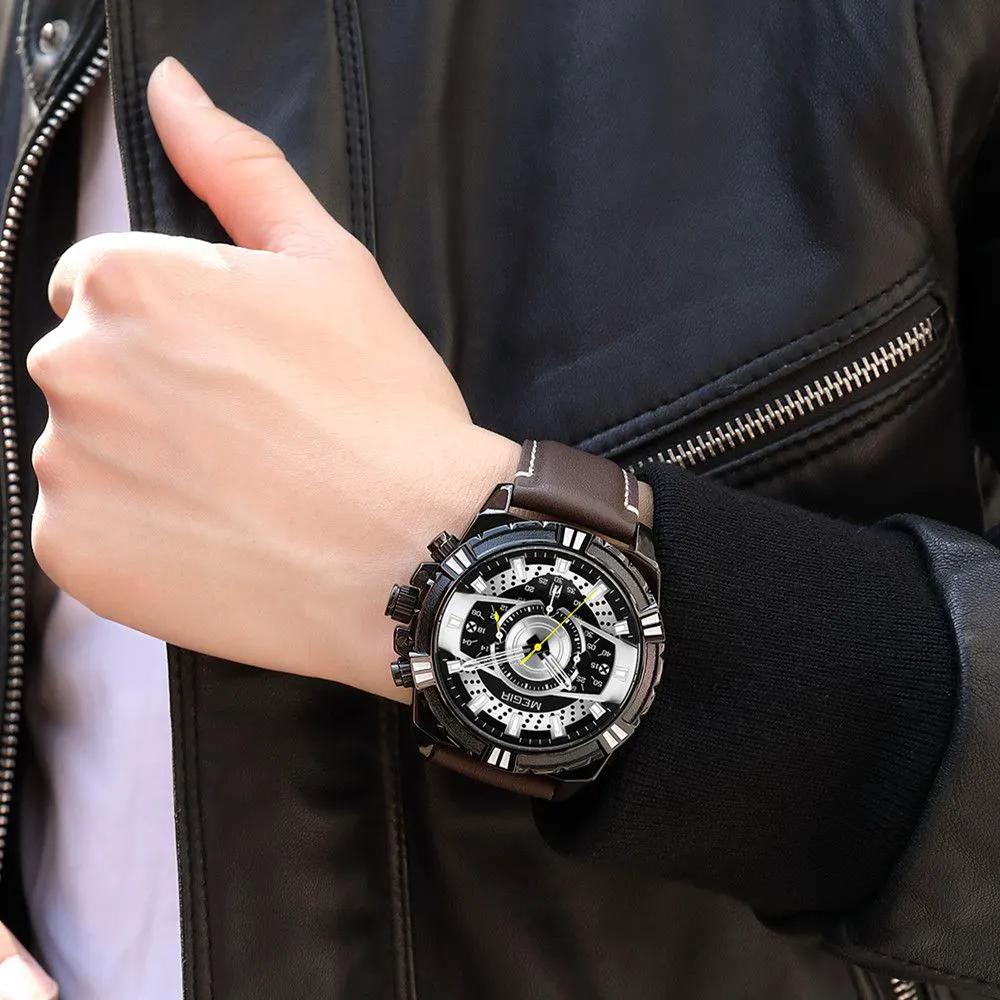 MEGIR Luxury Men Casual Sport Watch Leather Strap Quartz Wristwatch Waterproof Calendar Man Chronograph Clock Montre Homme 2118 by MEGIR WATCH GROUP