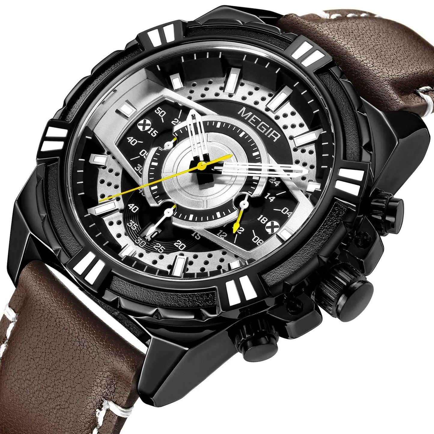 MEGIR Luxury Men Casual Sport Watch Leather Strap Quartz Wristwatch Waterproof Calendar Man Chronograph Clock Montre Homme 2118 by MEGIR WATCH GROUP