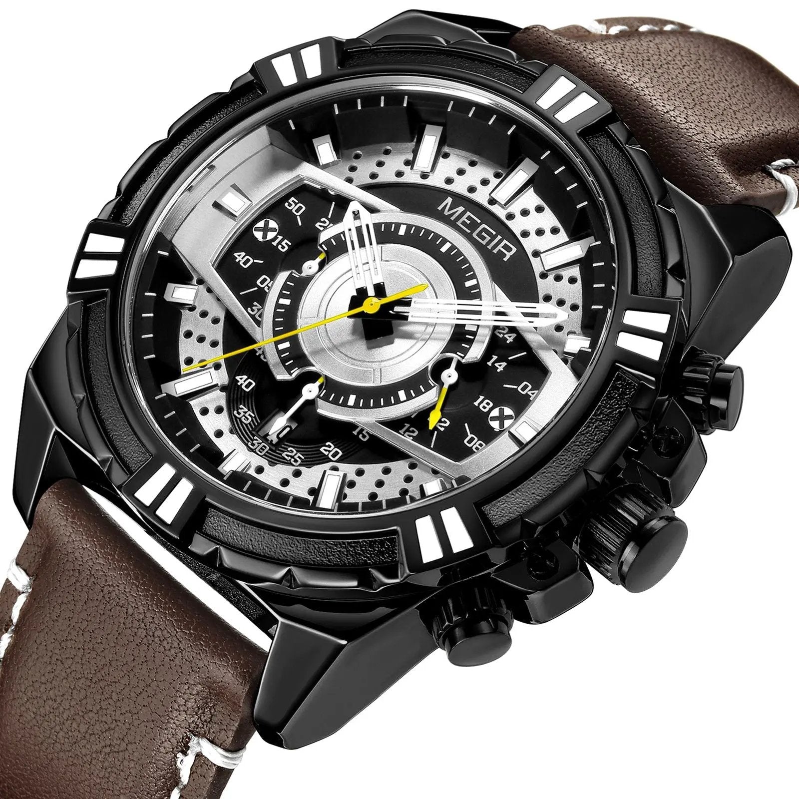 MEGIR Luxury Men Casual Sport Watch Leather Strap Quartz Wristwatch Waterproof Calendar Man Chronograph Clock Montre Homme 2118 by MEGIR WATCH GROUP