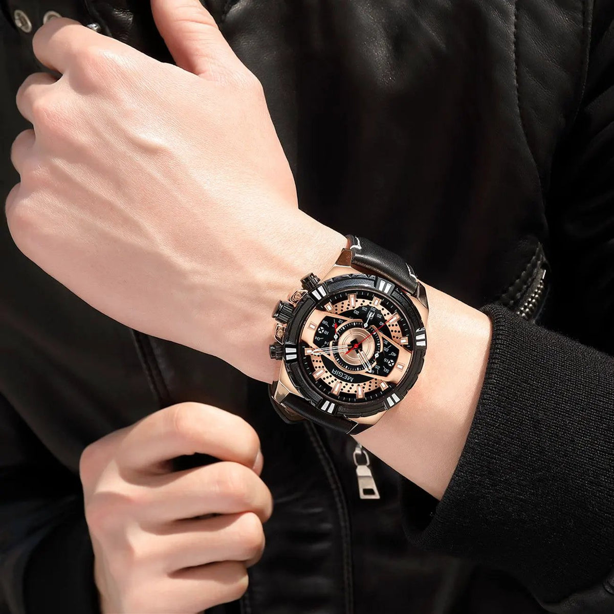 MEGIR Luxury Men Casual Sport Watch Leather Strap Quartz Wristwatch Waterproof Calendar Man Chronograph Clock Montre Homme 2118 by MEGIR WATCH GROUP