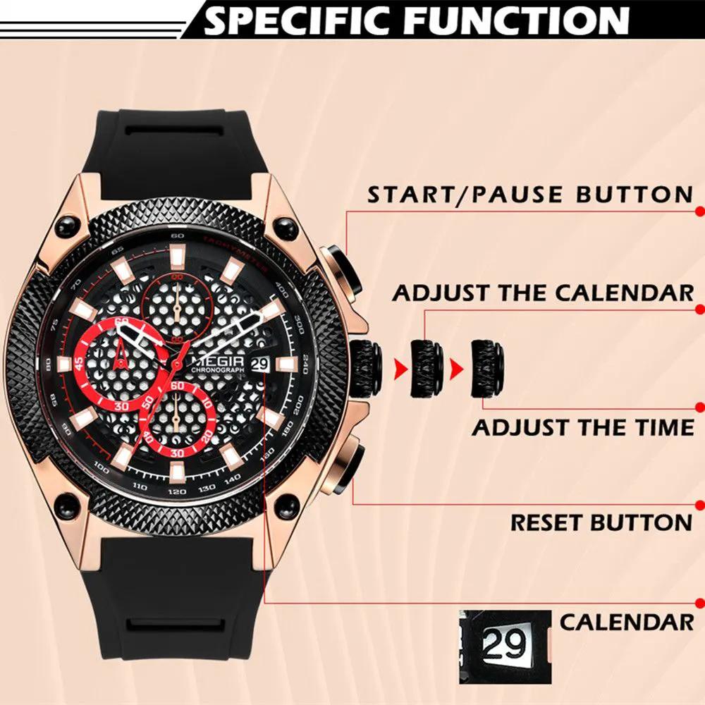 MEGIR Men's Sport Watches Luxury Silicone Strap Man Chronograph Clock Waterproof Luminous Quartz Wristwatch Montre Homme 2127 by MEGIR WATCH GROUP