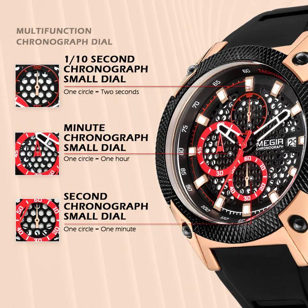 MEGIR Men's Sport Watches Luxury Silicone Strap Man Chronograph Clock Waterproof Luminous Quartz Wristwatch Montre Homme 2127 by MEGIR WATCH GROUP