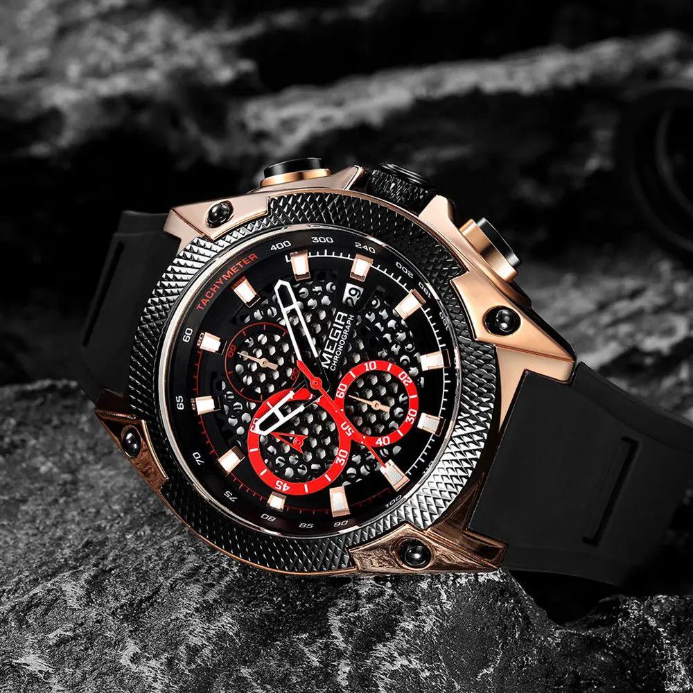 MEGIR Men's Sport Watches Luxury Silicone Strap Man Chronograph Clock Waterproof Luminous Quartz Wristwatch Montre Homme 2127 by MEGIR WATCH GROUP